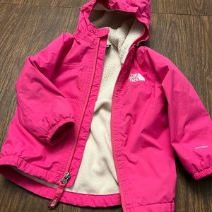 Size 18-24 month Pink Northface winderbreaker/rain jacket. Fleece lined.